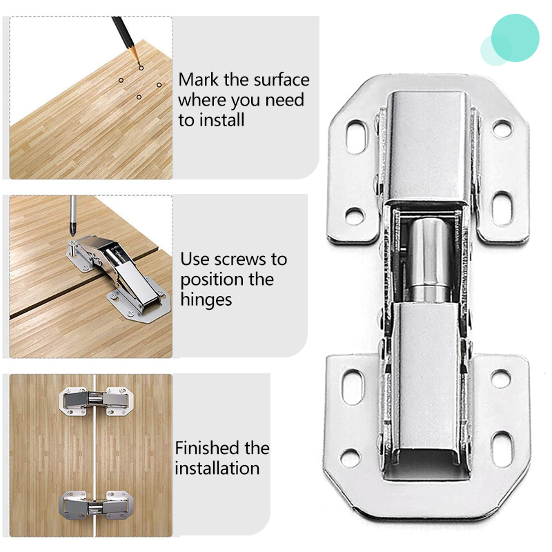 90 Degree Door Hinges No-Drilling Hole Hydraulic Buffer Hinge Kitchen Cabinet Hinges Furniture Hardware Accessories