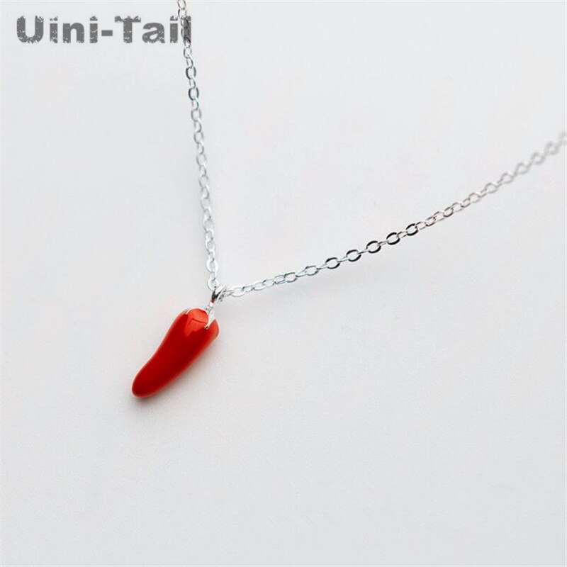 Uini-Tail 925 sterling silver popular red small pepper pendant necklace hundred temperament jewelry