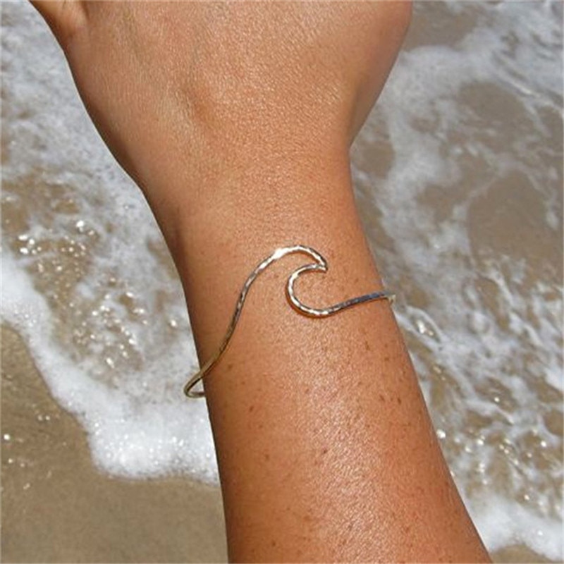 Modyle Antieke Rose Goud Zilver Kleur Wave Armband Voor Vrouwen Eenvoudige Metalen Surf Armband Ocean Draad Armbanden