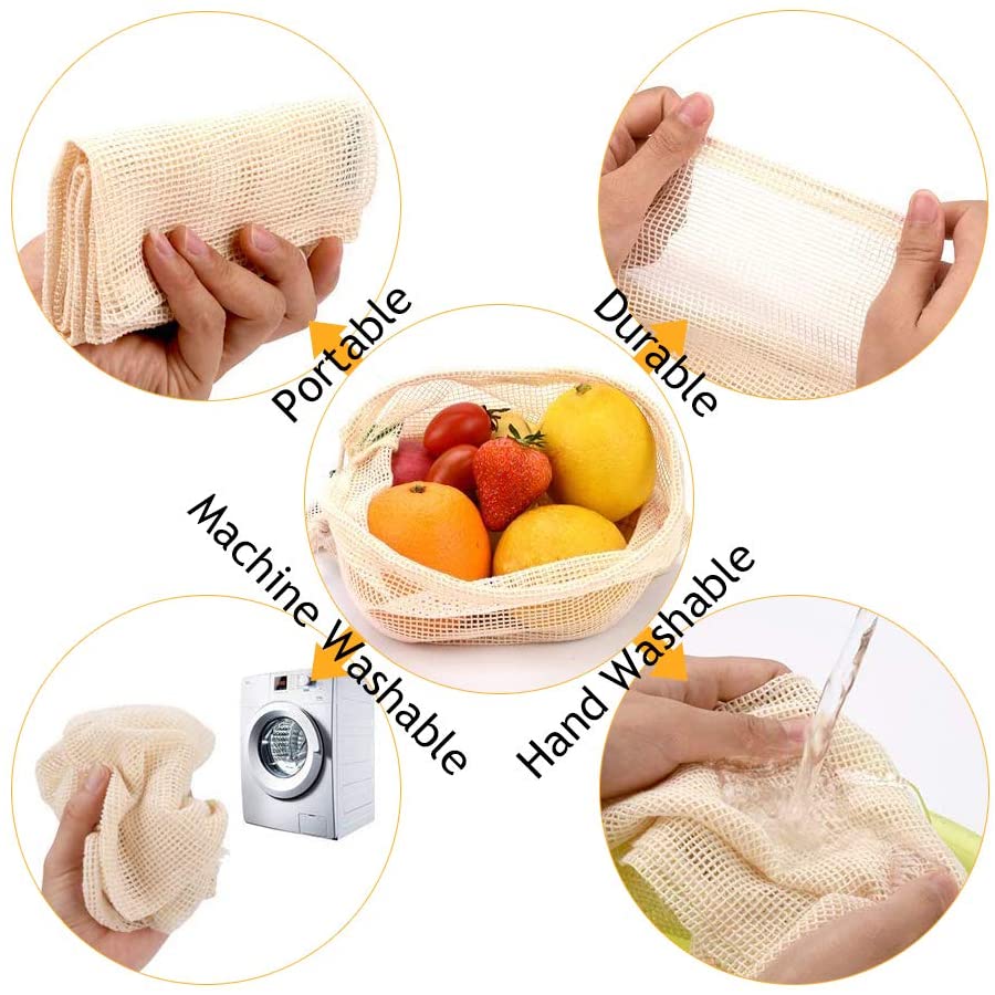 Eco-Friendly Reusable Cotton Mesh Vegetable Storage Bag Cotton Mesh Vegetable Bags Produce Bag for Fruit Vegetable Storage Bag