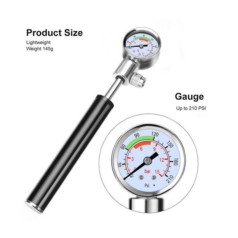 Mini Bike Pump Portable High-pressure Air Shock Pump with Gauge 210Psi Presta Schrader Valve for Mountain Bike Ball Inflatable