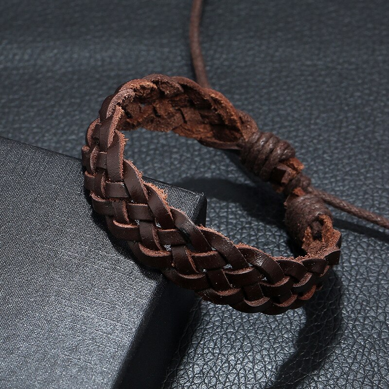 Vintage Geflochtene Leder Armbänder für Frauen Männer Schmuck Punk Braun Wrap Armband Homme Schmuck