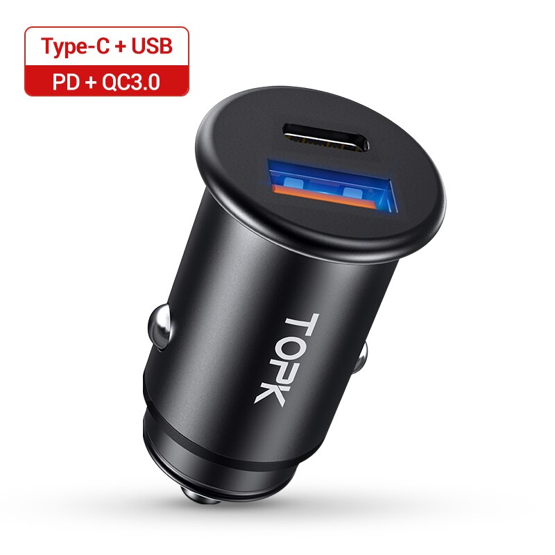 Topk 36W Quick Charge 3.0 Pd Usb C Auto Charger Fast Charger Opladen Type C Voor Iphone 11 12 pro Max Xiaomi Huawei Telefoon Oplader: Default Title