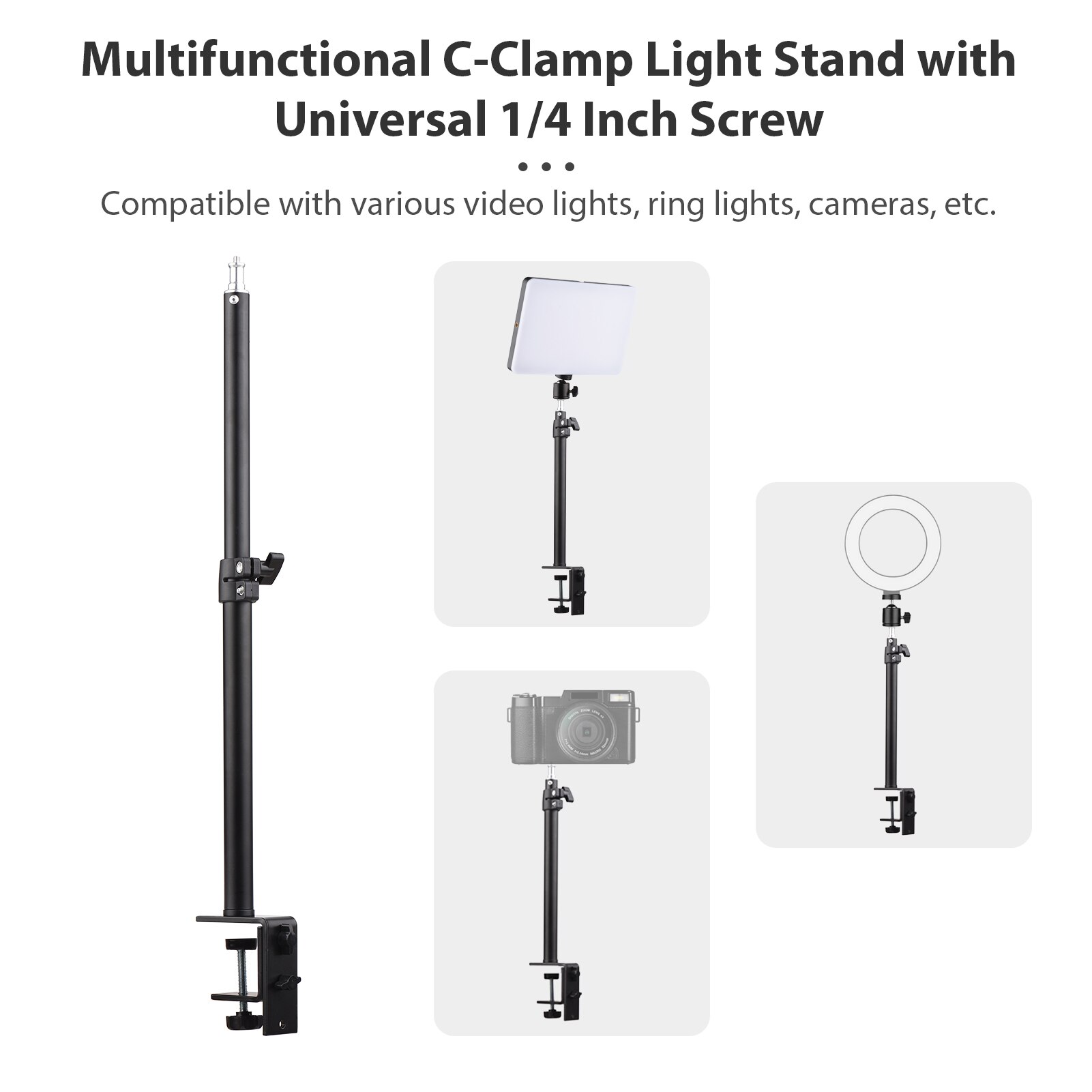 38W Studio Video Light 3200-5500K CRI 95 Photography Lamp Dimmable with C-Clamp Stand Remote Control for Gaming Video Recording