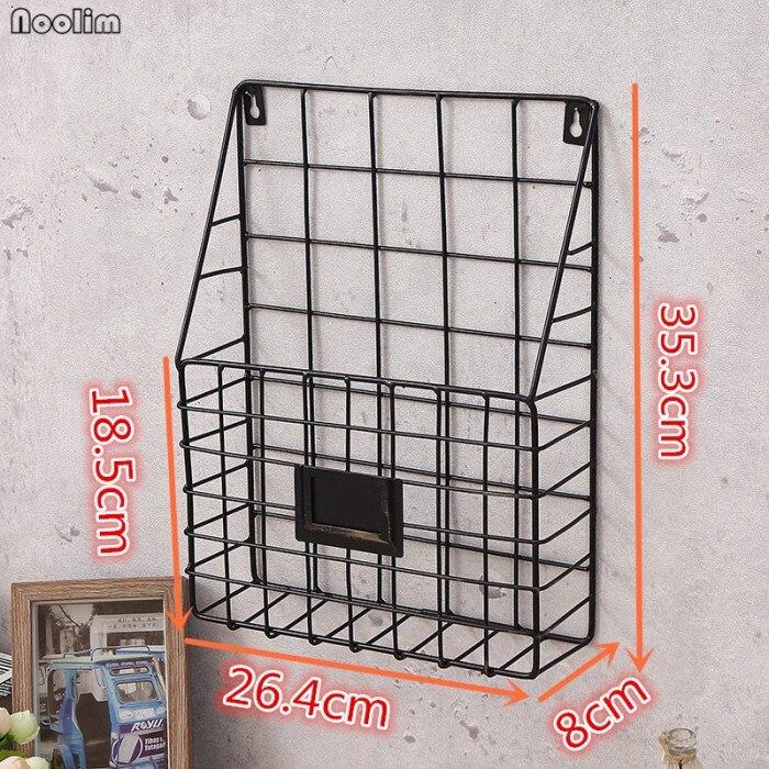 Noolim jern opbevaring kurv magasin avis arrangør vægmontering post rack hylde vintage hjem indretning kontor diverse samling: Sort