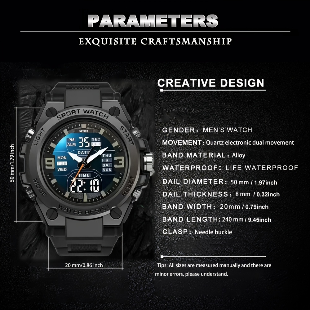 Reloj de pulsera de para hombre, reloj deportivo juvenil multifuncional de , reloj electrónico de doble pantalla