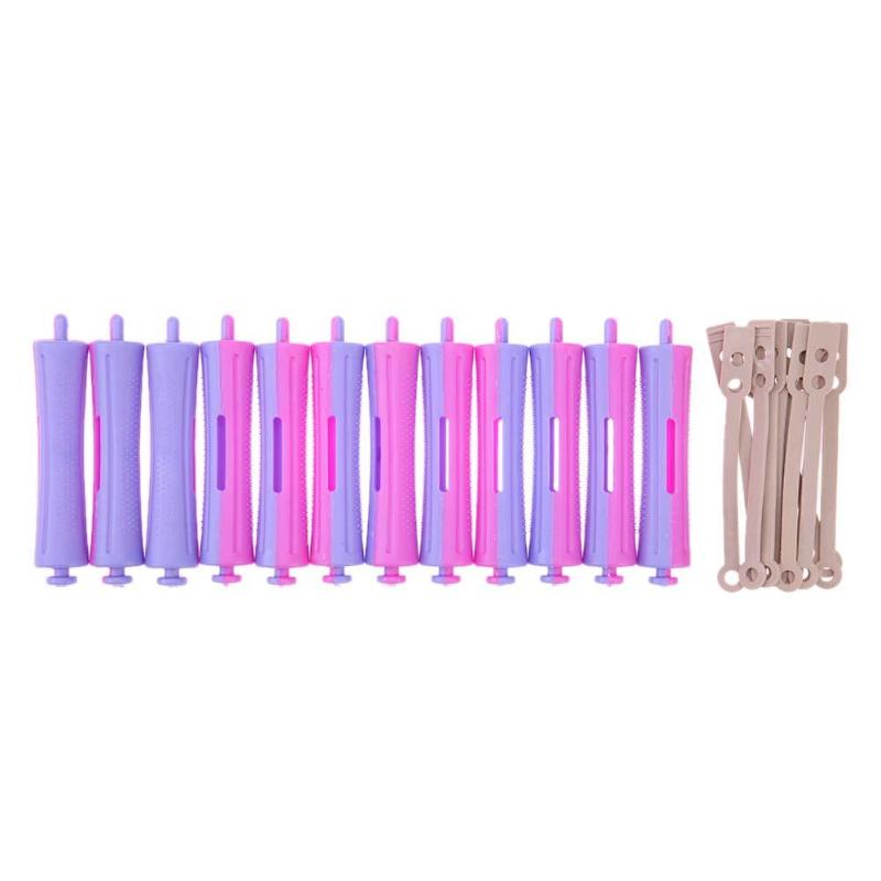 12Pcs/Set DIY Perm Rod Salon Hair Roller Rubber Band Hair Clip Curling Curler Hairdressing Maker Styling Hair Tool Random Color: 7