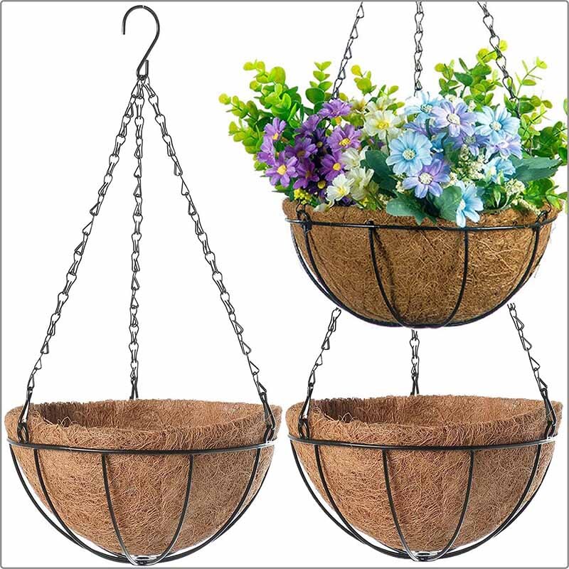 10 Inch Metal Hanging Flower Baskets With Round Wire Plant Holder Pots For Wall Decoration Countyard Garden