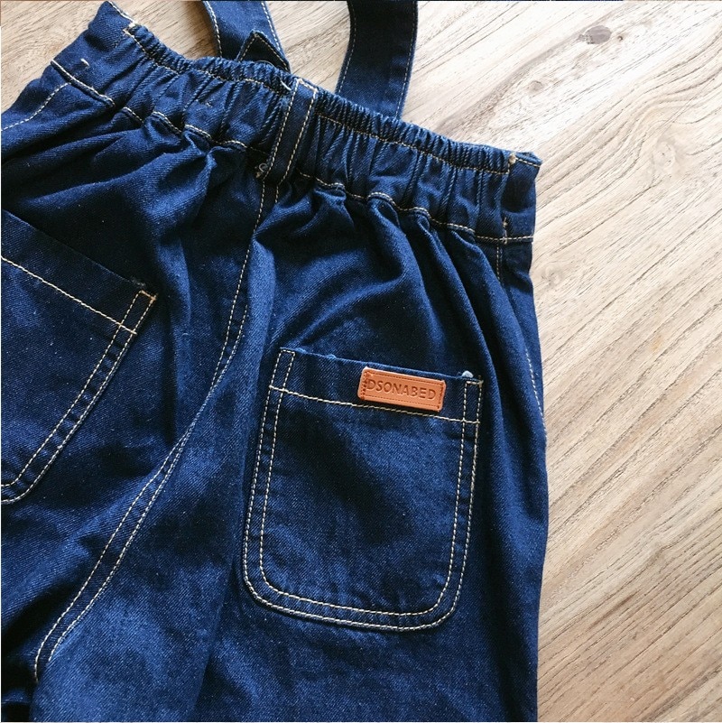 Ouder-kindkleding, moeder en kind herfst slabbetje, afneembare een-schouder slabbetje jeans