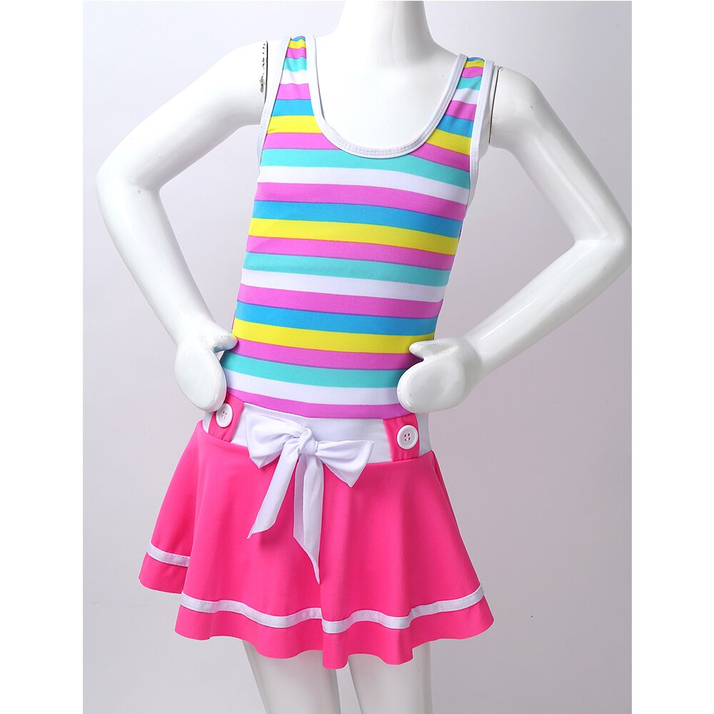 Summer Kids Girls One-piece Wide Shoulder Strap Striped Bowknot Swimsuit Swimwear Bathing Suit Children Quick Dry Swim Beachwear