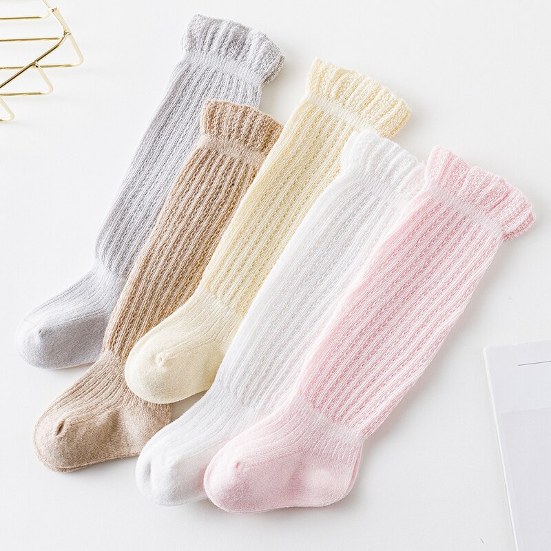 Spitze Rüsche Baby Knie Hohe Socken Einfarbig Sommer Weiche Atmungsaktive Baby Mädchen Socken Kleinkind Kleinkind Lange Rohr Socke Sokken