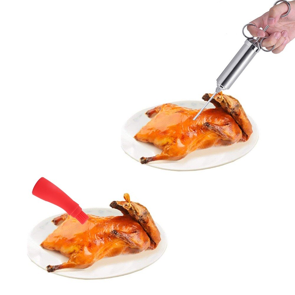 Bbq Olie Fles Borstel-Injector Spuit, marinade Flavour Injector Vlees Kruiden Injectoren Bbq Kit Keuken Gereedschap Met 3 Naalden