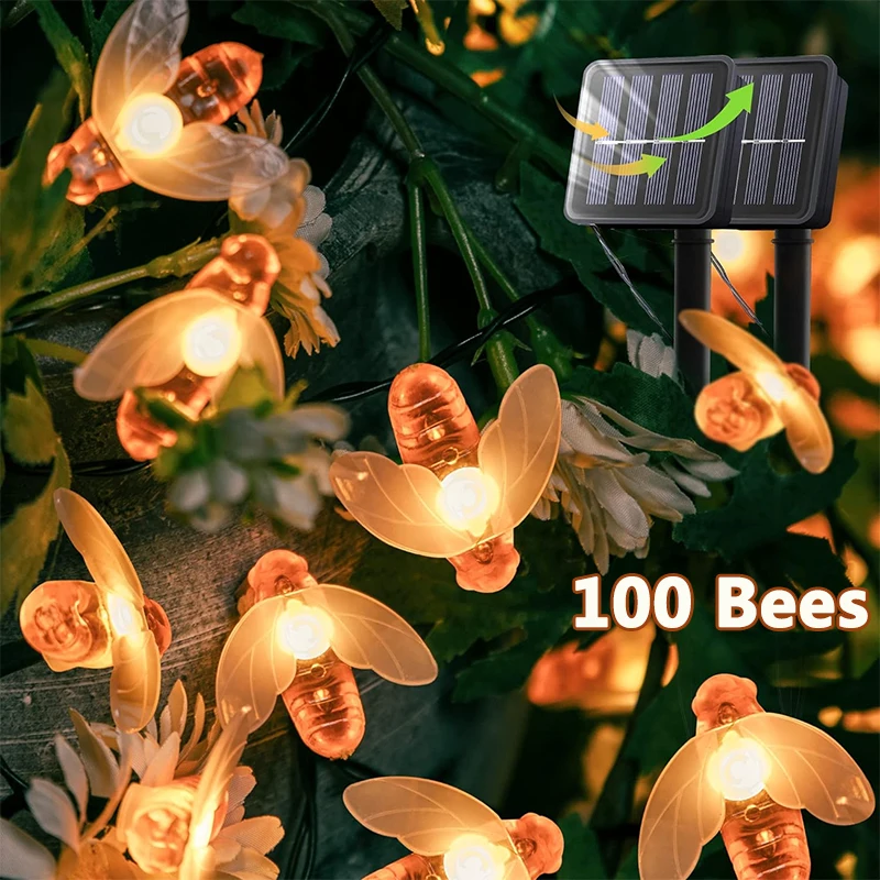 Solar-Bienen-Lichterkette für den Außenbereich, Lichterkette, Weihnachtsgirlande, 8 Modi, wasserdichtes Terrassenlicht für Gartenparty-Dekoration