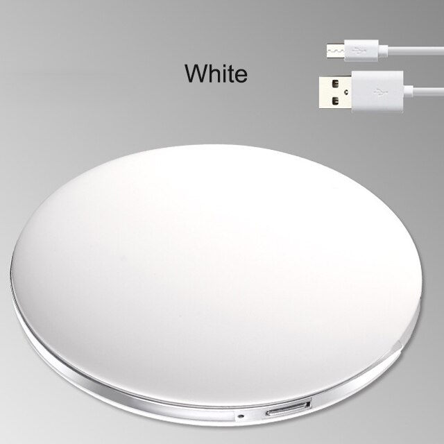 Espejo de bolsillo portátil con luz Led para mujer y niña, espejo compacto plegable redondo, aumento de 1X 3X, espejos Led de bolsillo: White