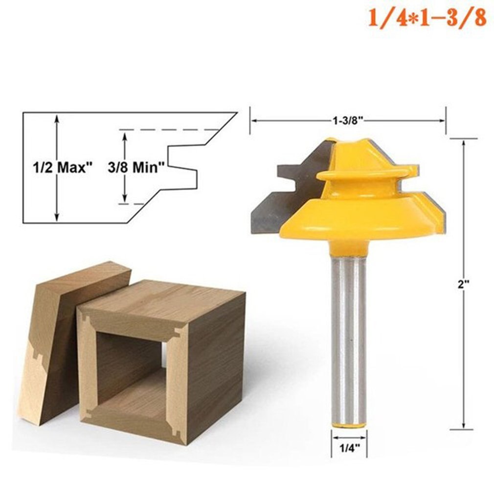 45 Degree Tenon Knife 1/4 inch 1/4*1-3/8 Stile Finger Joint Glue Router Bit Cone Tenon Woodwork Cabinet Door Cutter Hand Tool