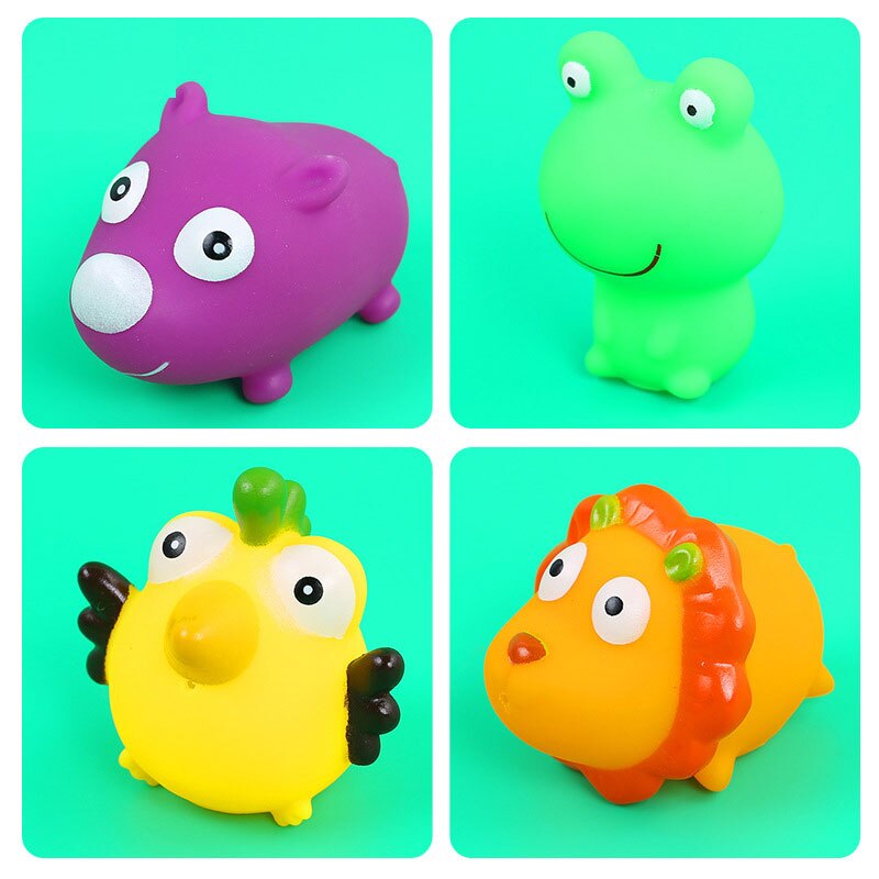 Cute Bath Toys Animals Swimming Water Toy Colorful Soft Floating Rubber Duck Squeeze Sound Squeaky Bathing Toy For Baby Bath