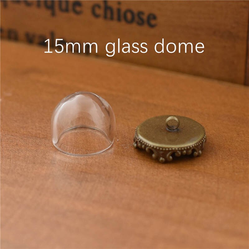 10set hollow glass dome with setting base beads cap set orb glass globe pendant glass bottle jewelry pendant: 15mm No8