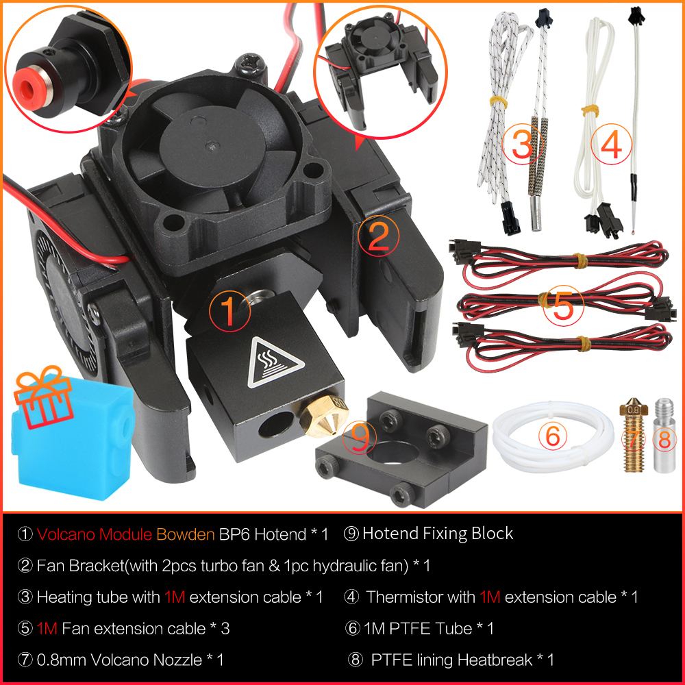 Kit de impresora 3D 3DSWAY E3D V6 Hotend, extrusora Bowden Direct, con control remoto de Metal, ventilador de refrigeración de volcán, accesorios PT100: 2,5 mm / Plata