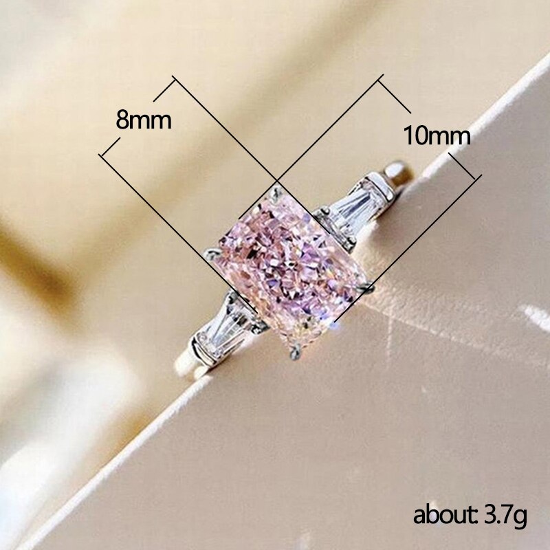 Prachtige Vierkante Roze Crystal Zirconia Ring Voor Vrouwen Temperament Zoete Meisjes Verlovingsringen 2022 Trendy Bruiloft Sieraden