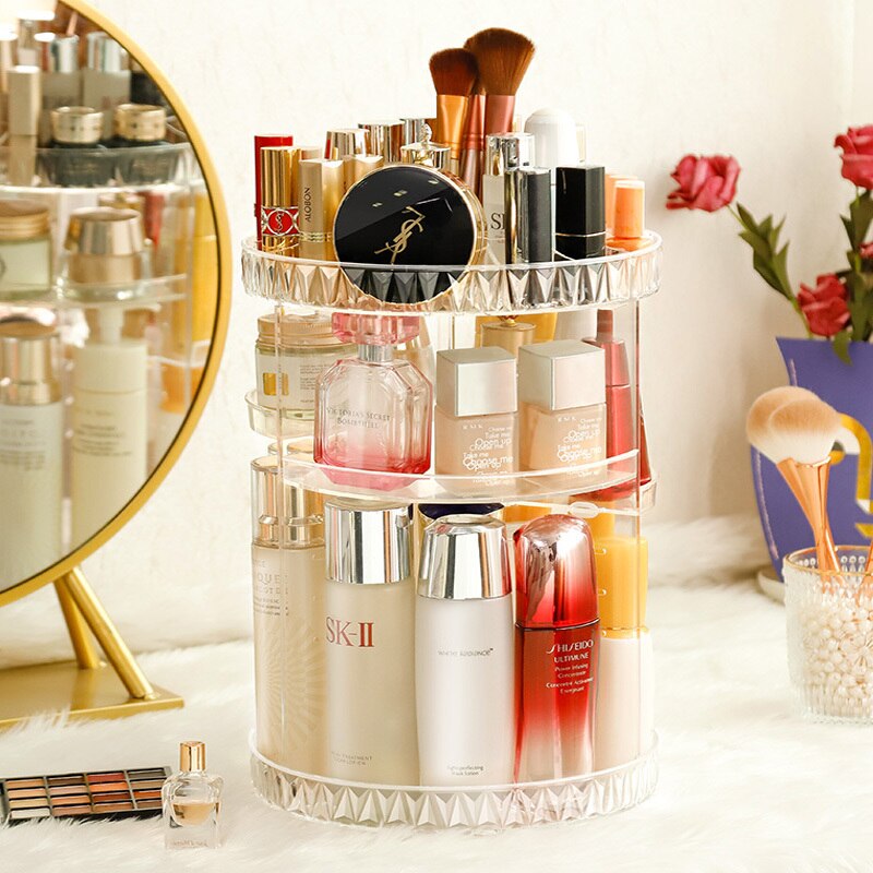 360 Degree Rotation Make Up Organizer Box Cosmetic Organizer Transparent Spin Multi-Function Detachable Acrylic