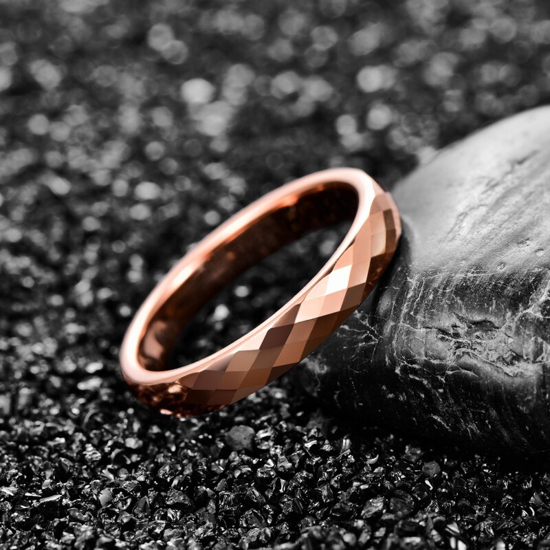 Bague JQUEEN en Carbure de Tungstène - Largeur 4mm Finition Martelée Rose Gold Alliance Femme Confort