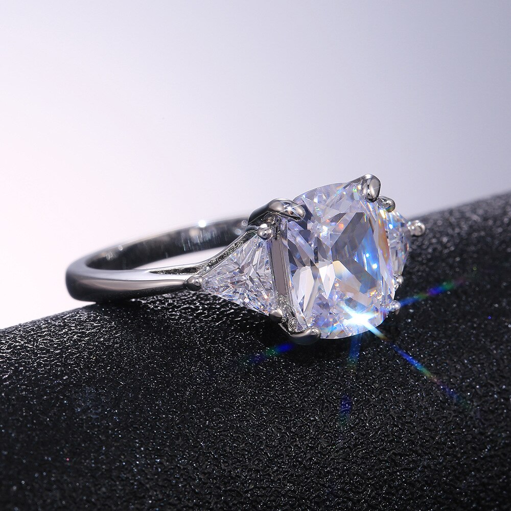 Anillo de plata de primera ley y circón para mujer, sortija, plata esterlina , Circonia cúbica, zirconia, circonita, zirconita, zirconita, cuadrado, color blanco, , cuatro garras