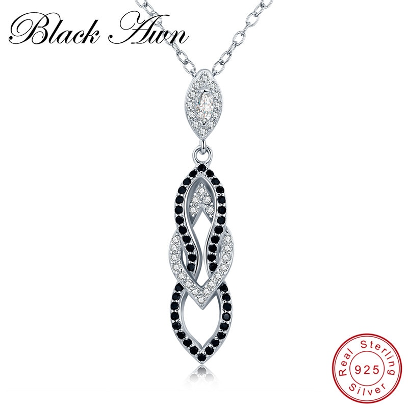 [Noir AWN] 925 collier en argent Sterling éternité Fine bijoux à la noir spinelle colliers pendentifs pour les femmes P178