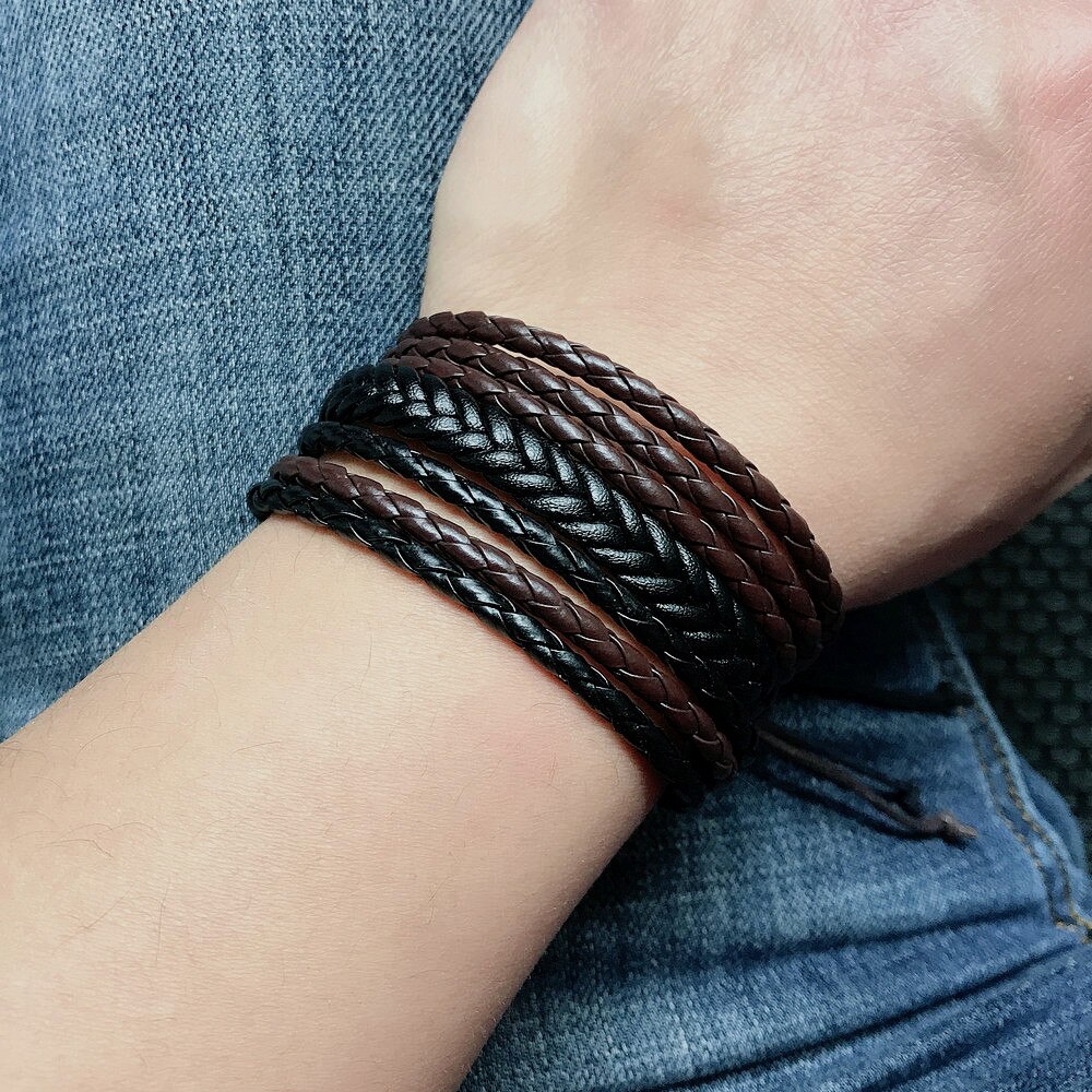 Bracelets 3 couches en cuir noir et marron pour hommes et femmes, nouvelle , Bracelet à breloques, corde tressée tissée à la main, , 2022