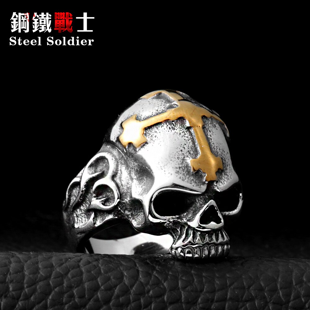 Steel soldier men stainless steel Punk skull Skull Ring Skeleton Style Jewelry