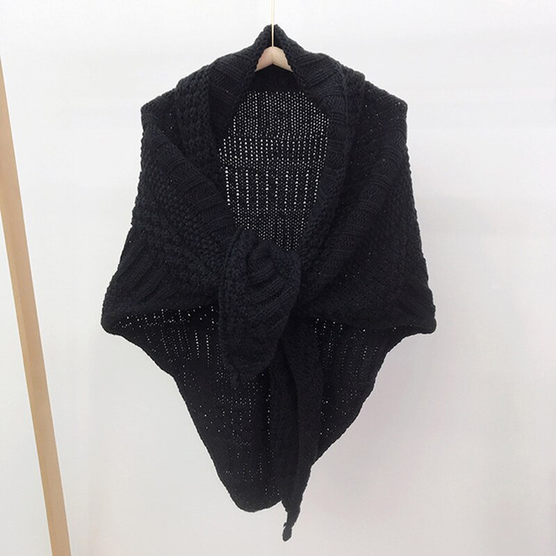 Solid Winter Driehoek Sjaal Vrouwen Gebreide Sjaal Wraps Grote Warme Halsdoek Deken Vrouwelijke Pashmina Ponchos Tippet Voor Dames