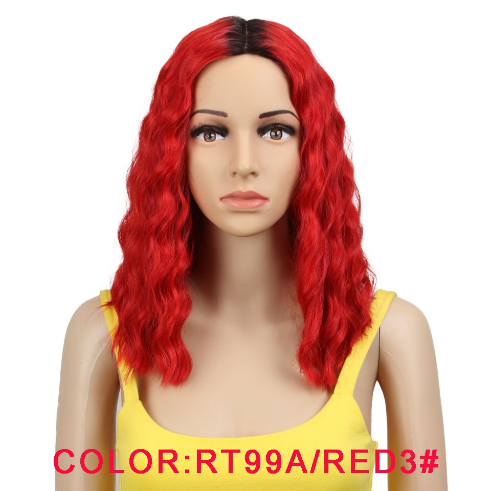 Pelucas sintéticas mágicas de 14 "con flequillo rosa y rojo, resistentes al calor, ondas al agua, para mujeres negras, encaje de estilo africano y americano: RT99A-RED3