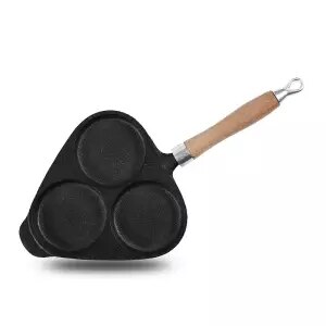 Støbejerns æg dumpling gryde pande bradepande non-stick æg dumpling skimmel form ubelagt æg dumpling artefakt for at lave æg dumpling: 3- huls stegt æggekande