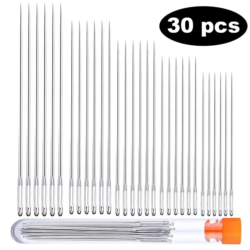 Nonvor 30 PCS Large Eye Sewing Needles, 5 Sizes Stitching Needles, Stainless Steel Needles, Crafting Knitting Weaving Needles