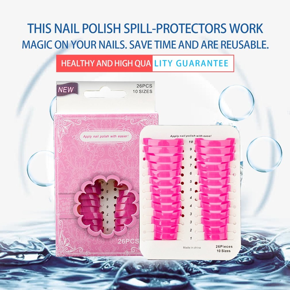 26pcs/set 10 Sizes Spill-proof Finger Cover Environmental PVC Nail Polish Varnish Reusable Holder Nail Beauty Supplies Pink