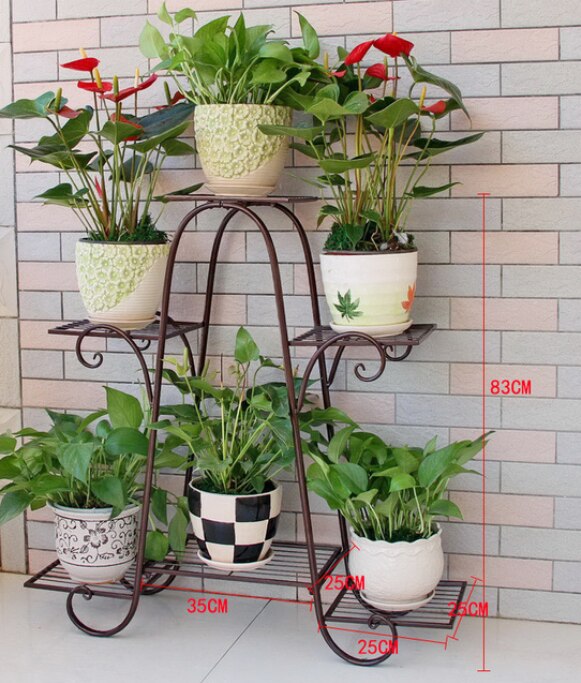 Europäischen Stil Eisen Blume Stand Boden Typ Anlage Stehen Balkon Wohnzimmer drinnen Multi Schicht Blume Regal Möbel: Kupfer