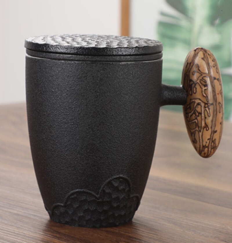Ceramic coffee mug with lid handle tea making portable cup business office custom kettle