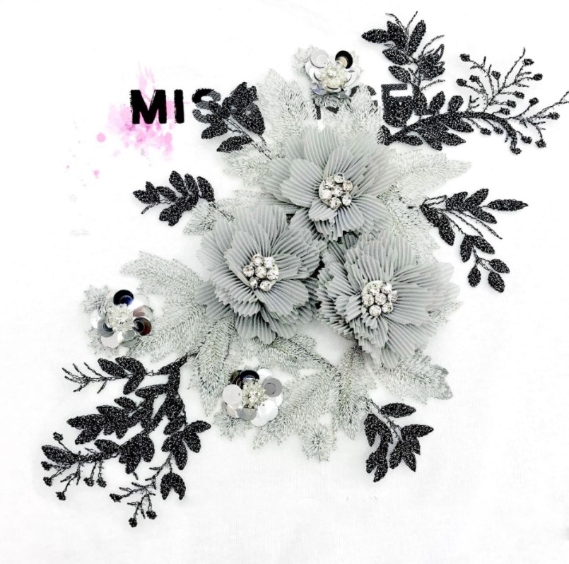 Kralen 3d zilveren bloemen borduurwerk halslijn kant applicatie kant kraag afwerking jurk stoffen materiaal diy kant patches