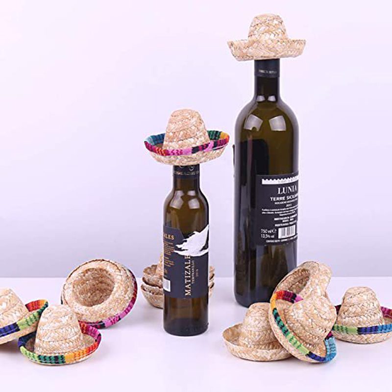 1 Mini sombrero de paja mexicano, sombrero para botella de vino tinto, sombrero tejido Natural, sombrero de paja pequeño para , accesorio para muñeca, suministros para mesa de comedor y