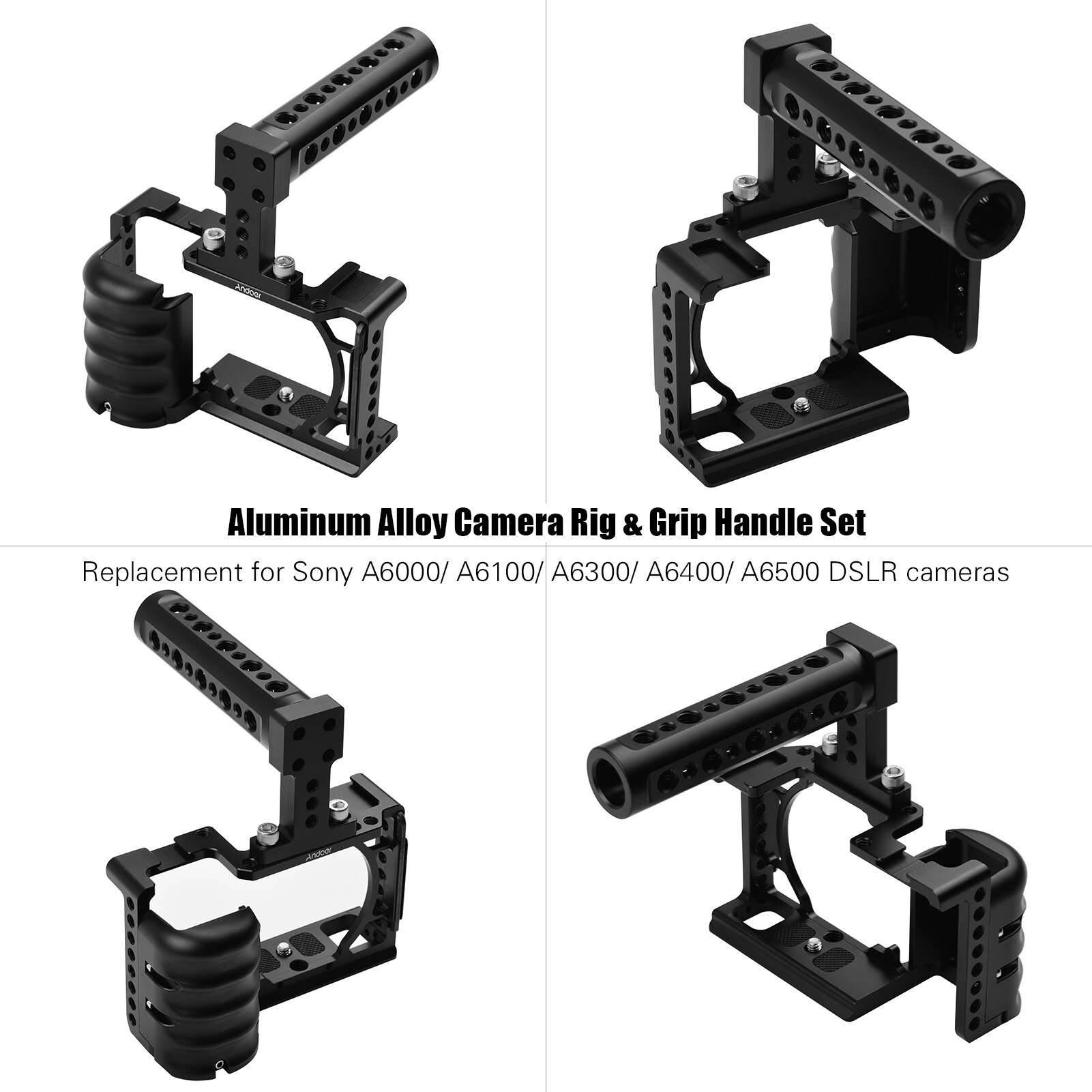 Impianto di perforazione della gabbia della videocamera con impugnatura per montaggio su slitta fredda universale 1/4 3/8 fori filettati per Sony A6000 A6100 A6300 A6400