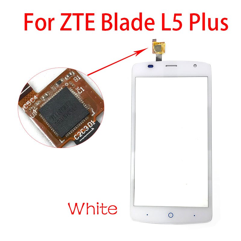 For ZTE Blade L2 L3 L4 L5 Plus Touch Screen Glass Panel Digitizer Sensor Touchpad Front Glass Panel Repair Spare Parts: L5 Plus  white