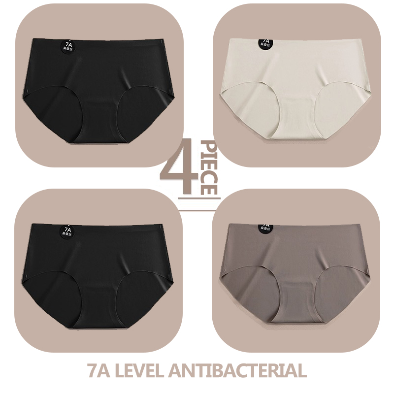 4PCS/Set Seamless Slik Women Panties Ultral Thin Briefs High Elastic Breathable Underwear 7A Comfortable Intimates Soft Lingerie: XXS / Blue