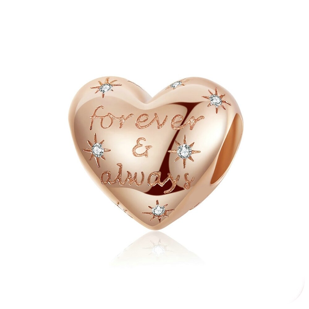 Herzanhänger mit 925 silber-goldenen rosenperlen, passend für das originale 3mmer -armband für damen