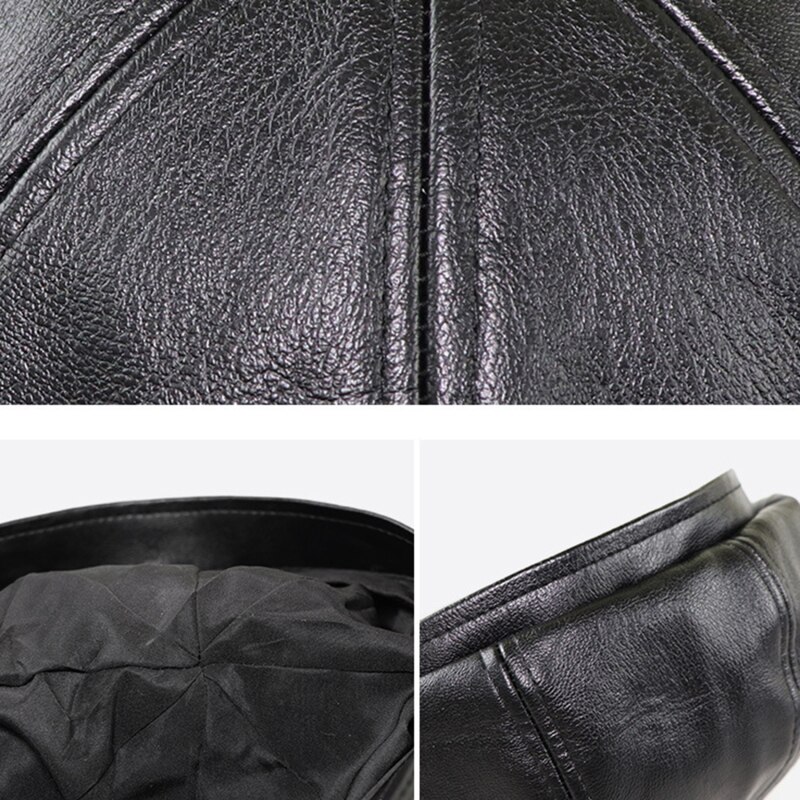 PU Newsboy Caps Men Faux Leather Octagonal Hat Male Caps Retro Middle-Aged Duckbill Berets Black Detective Hats Painter Cap