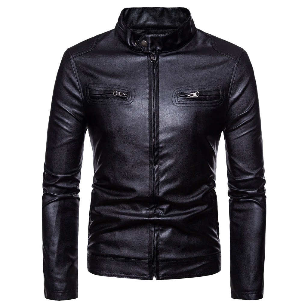 Mens Biker Moto Jacket Stand Collar Motorcycle Faux Leather Casual Jackets Male Black PU Coat Long Sleeve Large Size 3xl