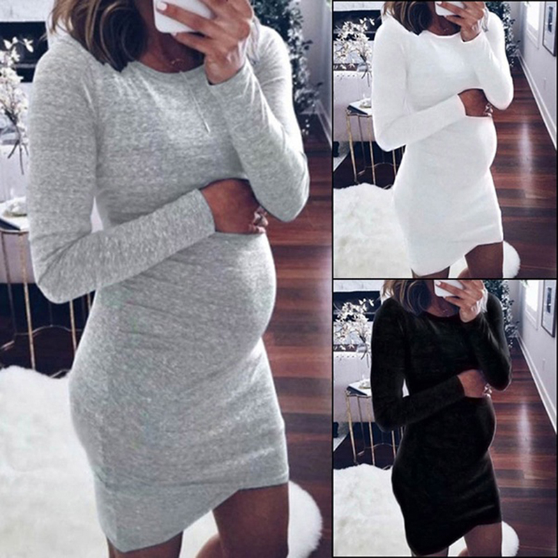 Autumn Pregnancy Dresses Pregnant Women Long Sleeve Bodycon Casual Dress Mother Home Clothes Maternity Dress