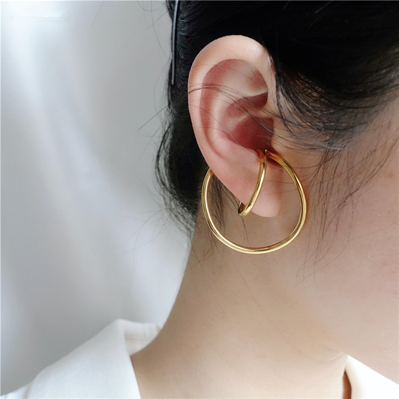 HUANZHI2020 Gold Metal Oor Manchet Oorbellen Zonder Piercing Geometrische Kraakbeen Oorbellen Voor Vrouwen Meisje Sieraden