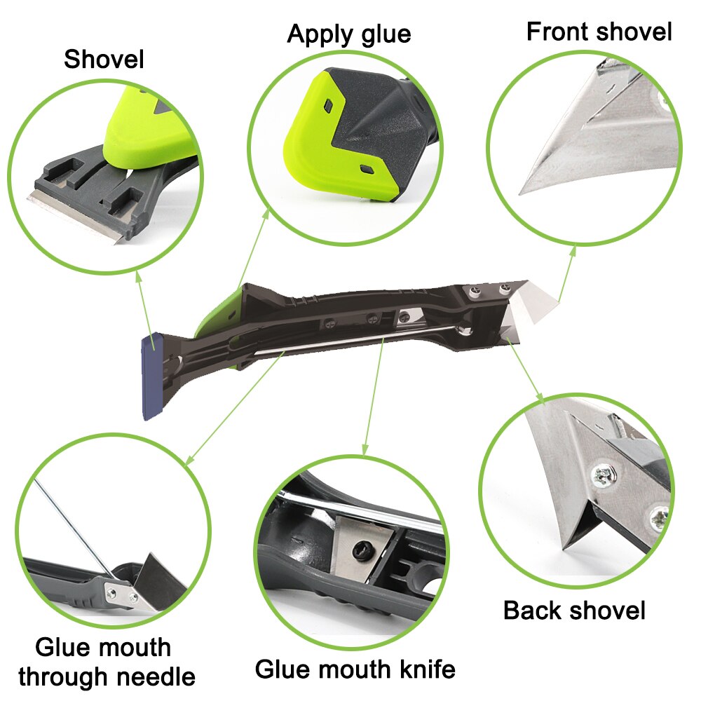 Removedor de silicona 3/5 en 1, Kit de lechada de raspador de plástico suave sellador, herramientas de calafateo, espátula en ángulo multifuncional