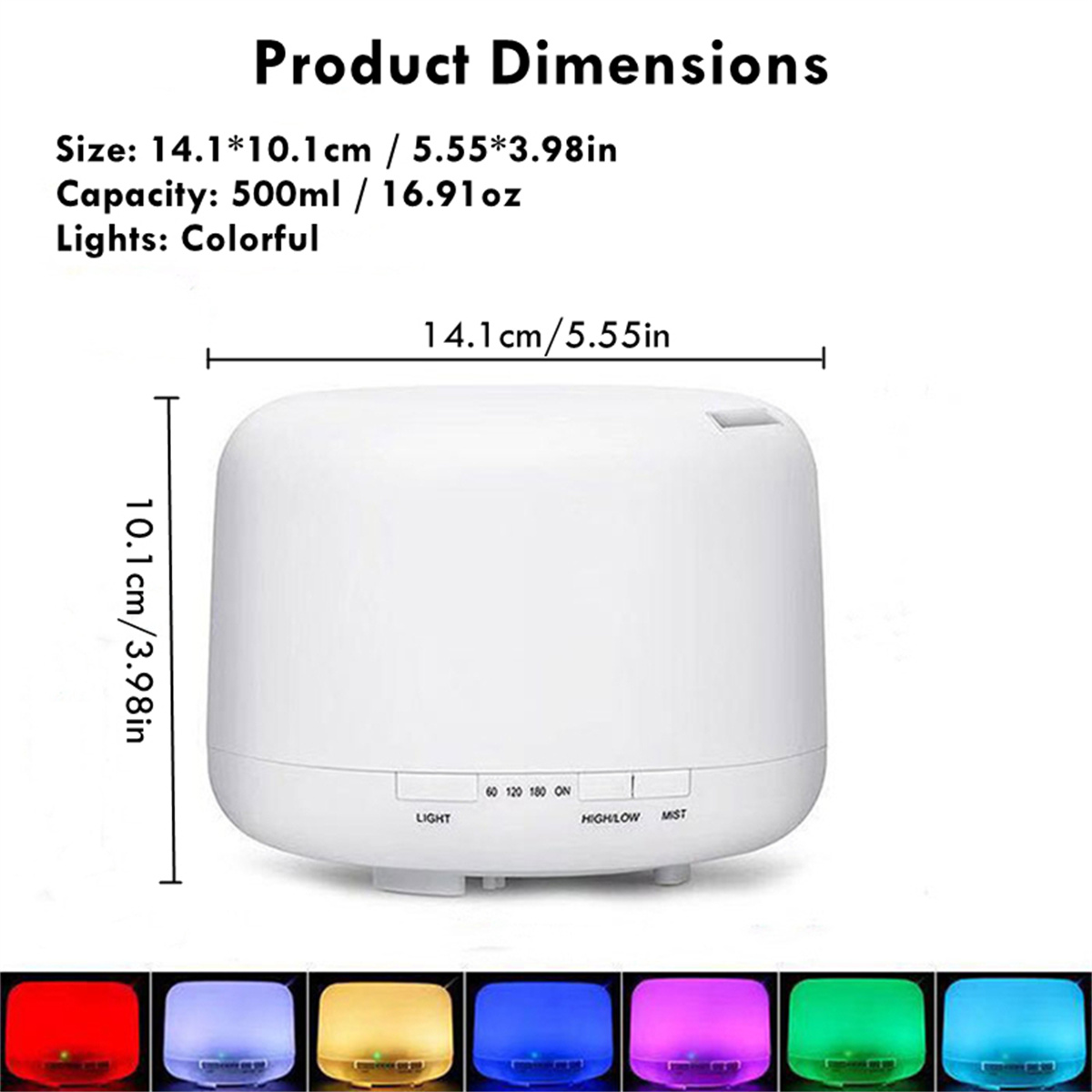 Umidificador de ar 500ml, difusor de óleo essencial, difusor de aroma com luzes noturnas coloridas, umidificador usb, mini tamanho: Default Title