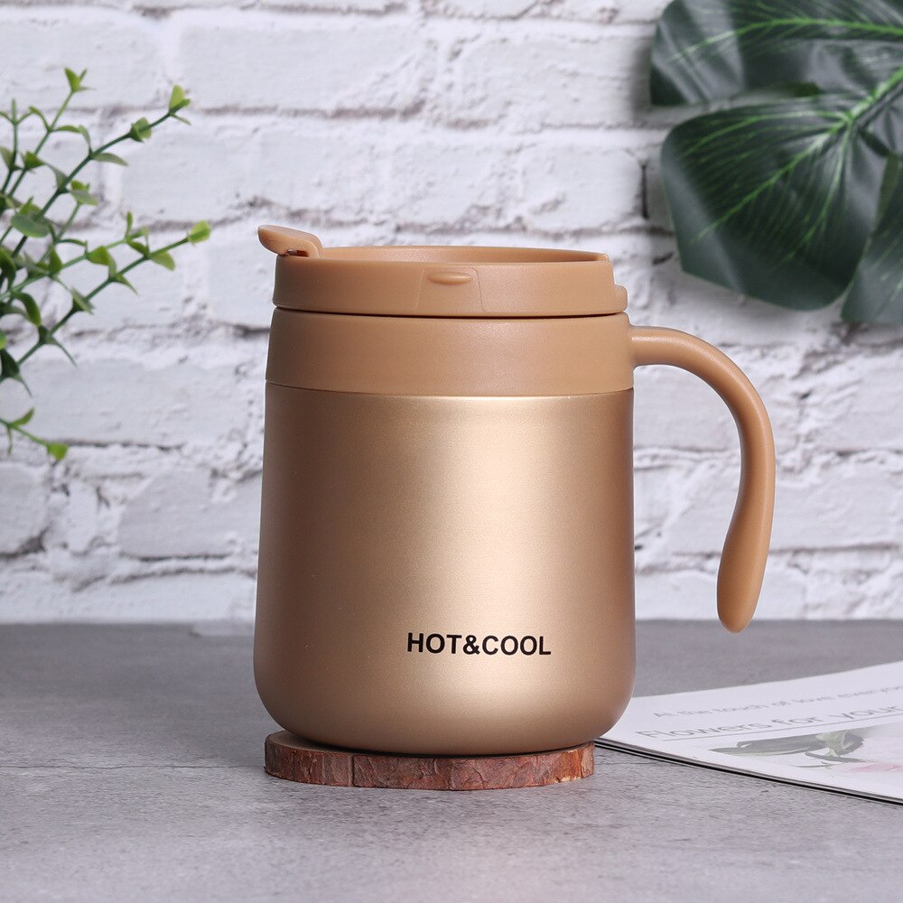 Simple office household thermos cup men and women lovely handle breakfast tea coffee stainless steel water cup