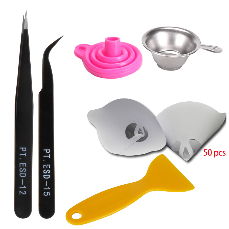 Entonnoir en papier SLA, tasse à filtre en résine UV, pincettes en silicone, pelle d&#39;outil spéciale pour imprimante 3D SLA, 50 pièces: pink kit